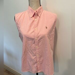 Ralph Lauren Sport  Lt Pink Sleeveless Shirt Top Blouse Womens Size L